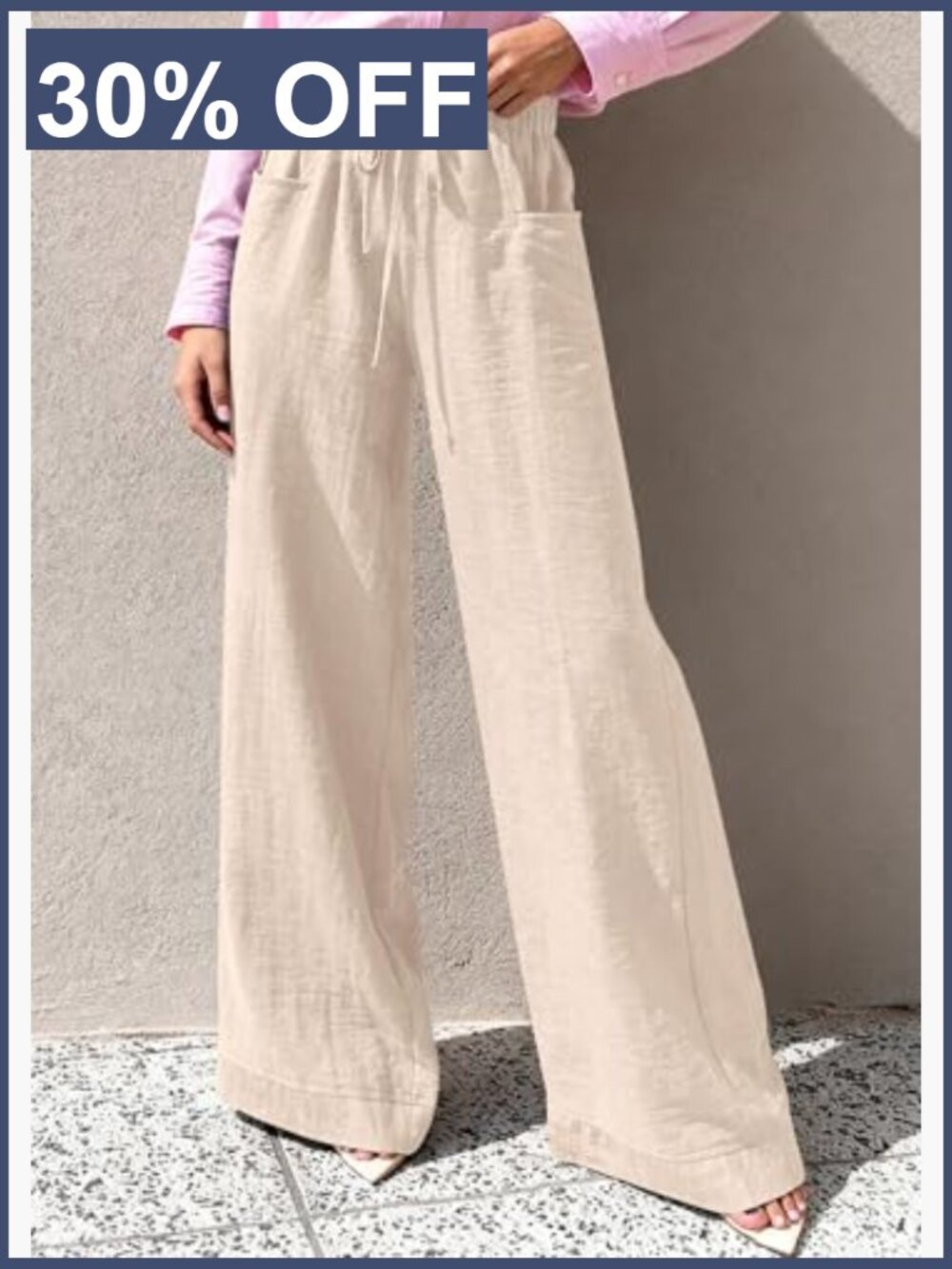 High Waist Wide Leg Flow Palazzo Pants Drawstring Pockets Lounge Beach - Picture 5 of 7